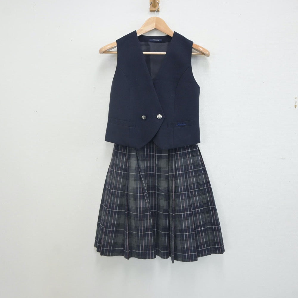 【中古】岡山県 岡山学芸館高等学校 女子制服 3点（ベスト・スカート）sf023356