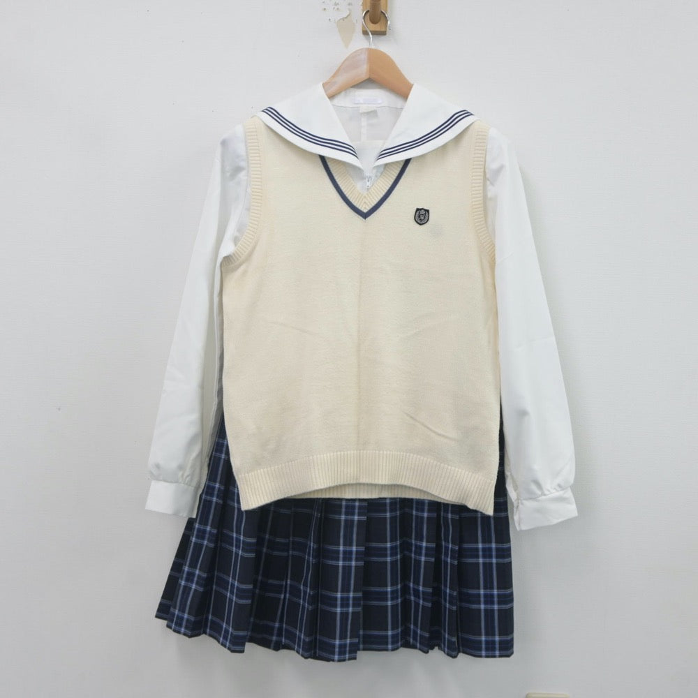 【中古】北海道 英藍高等学校 女子制服 4点（ニットベスト・セーラー服・スカート）sf023393