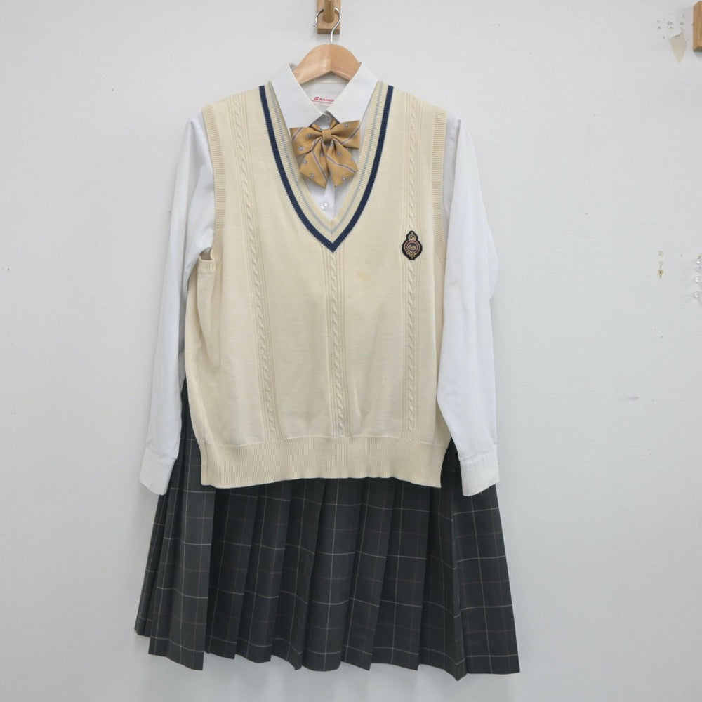 【中古】北海道 北海道恵庭南高等学校 女子制服 4点（シャツ・ニットベスト・スカート）sf023449