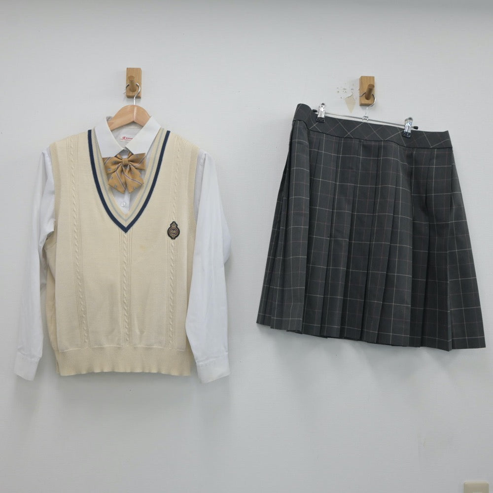 【中古】北海道 北海道恵庭南高等学校 女子制服 4点（シャツ・ニットベスト・スカート）sf023449