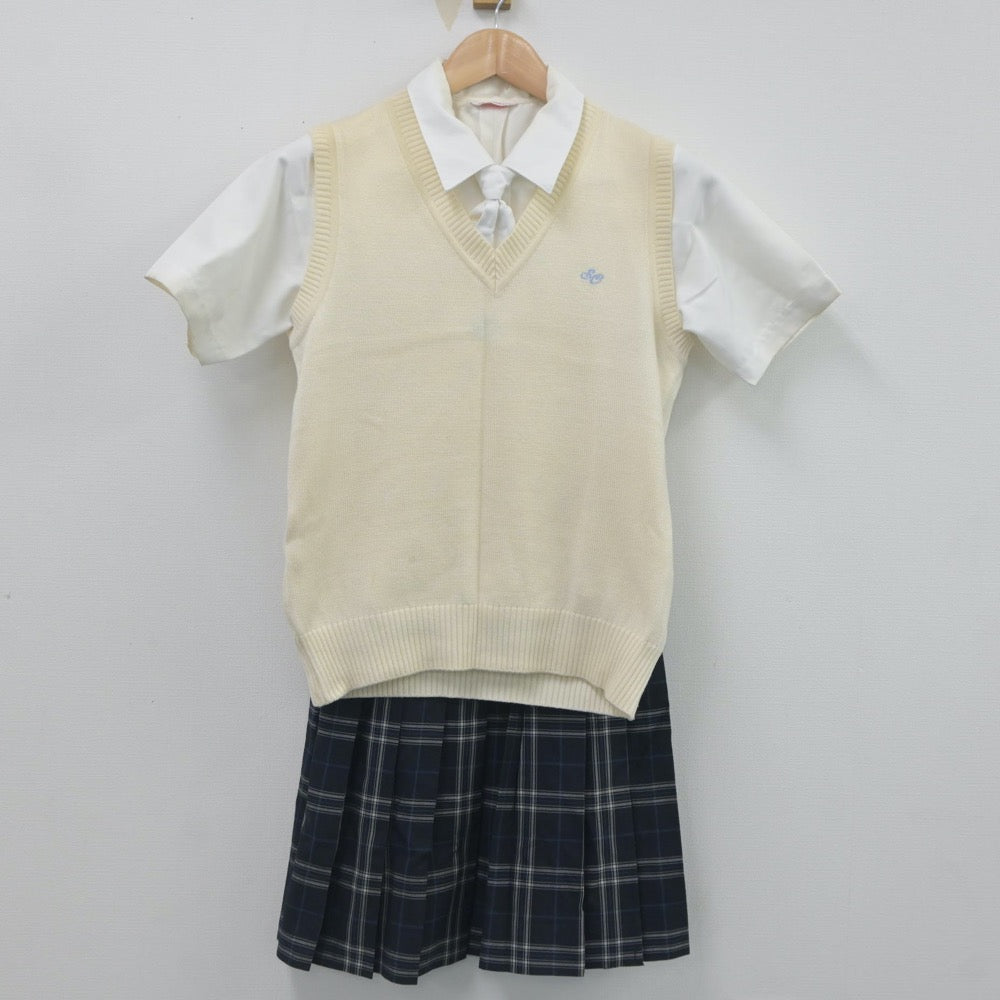 【中古】愛知県 聖カピタニオ女子高等学校 女子制服 4点（シャツ・ニットベスト・スカート）sf023505