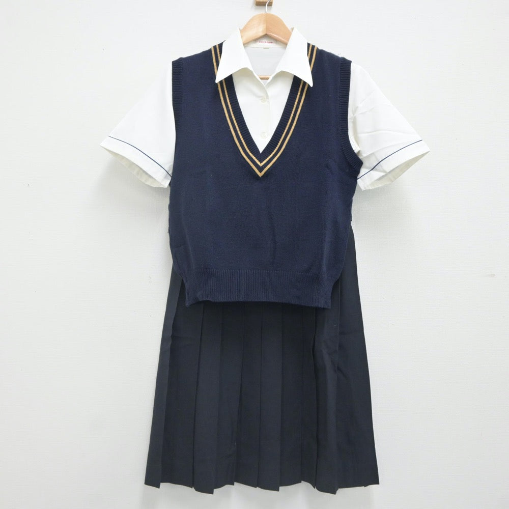 【中古】福岡県 久留米商業高等学校 女子制服 3点（ニットベスト・シャツ・スカート）sf023523