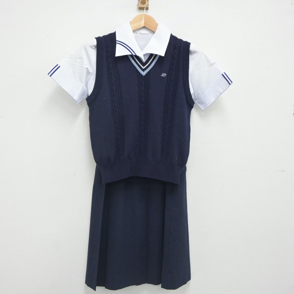 【中古】岡山県 岡山大安寺高等学校 女子制服 4点（ニットベスト・シャツ・スカート）sf023525