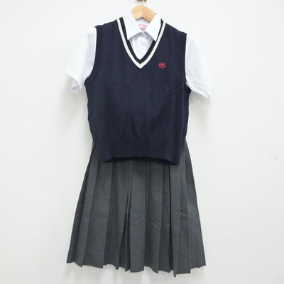 【中古】福岡県 福岡西陵高等学校 女子制服 3点（ニットベスト・シャツ・スカート）sf023528