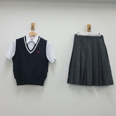 【中古】福岡県 福岡西陵高等学校 女子制服 3点（ニットベスト・シャツ・スカート）sf023528