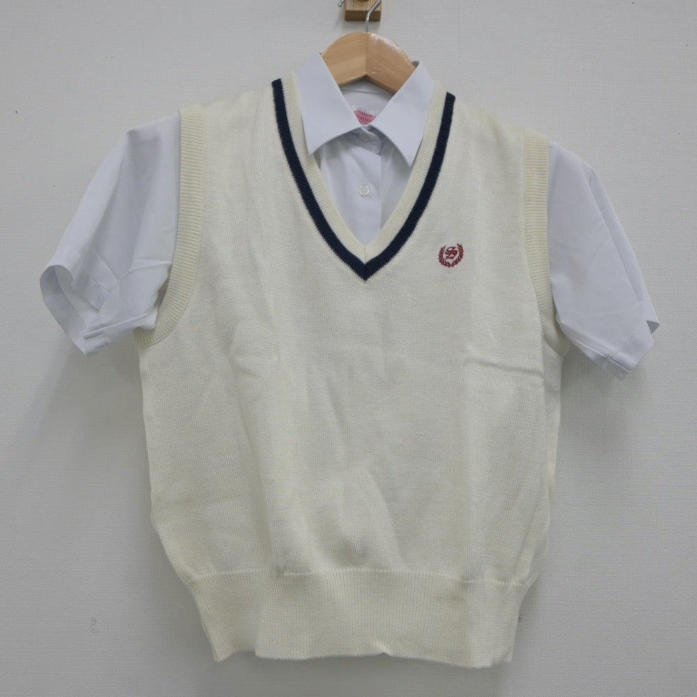 【中古】福岡県 福岡西陵高等学校 女子制服 2点（ニットベスト・シャツ）sf023529