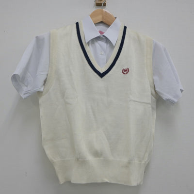 【中古】福岡県 福岡西陵高等学校 女子制服 2点（ニットベスト・シャツ）sf023529