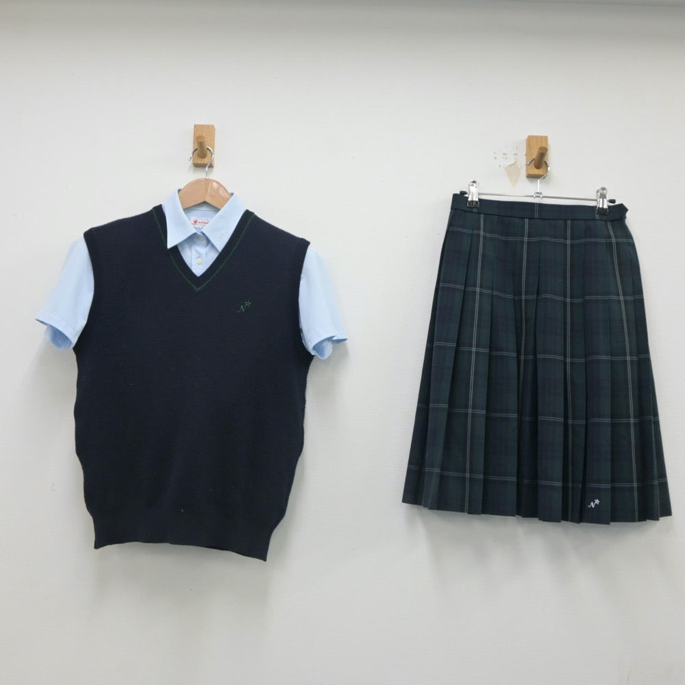 【中古】大阪府 農芸高等学校 女子制服 4点（ニットベスト・シャツ・スカート）sf023537