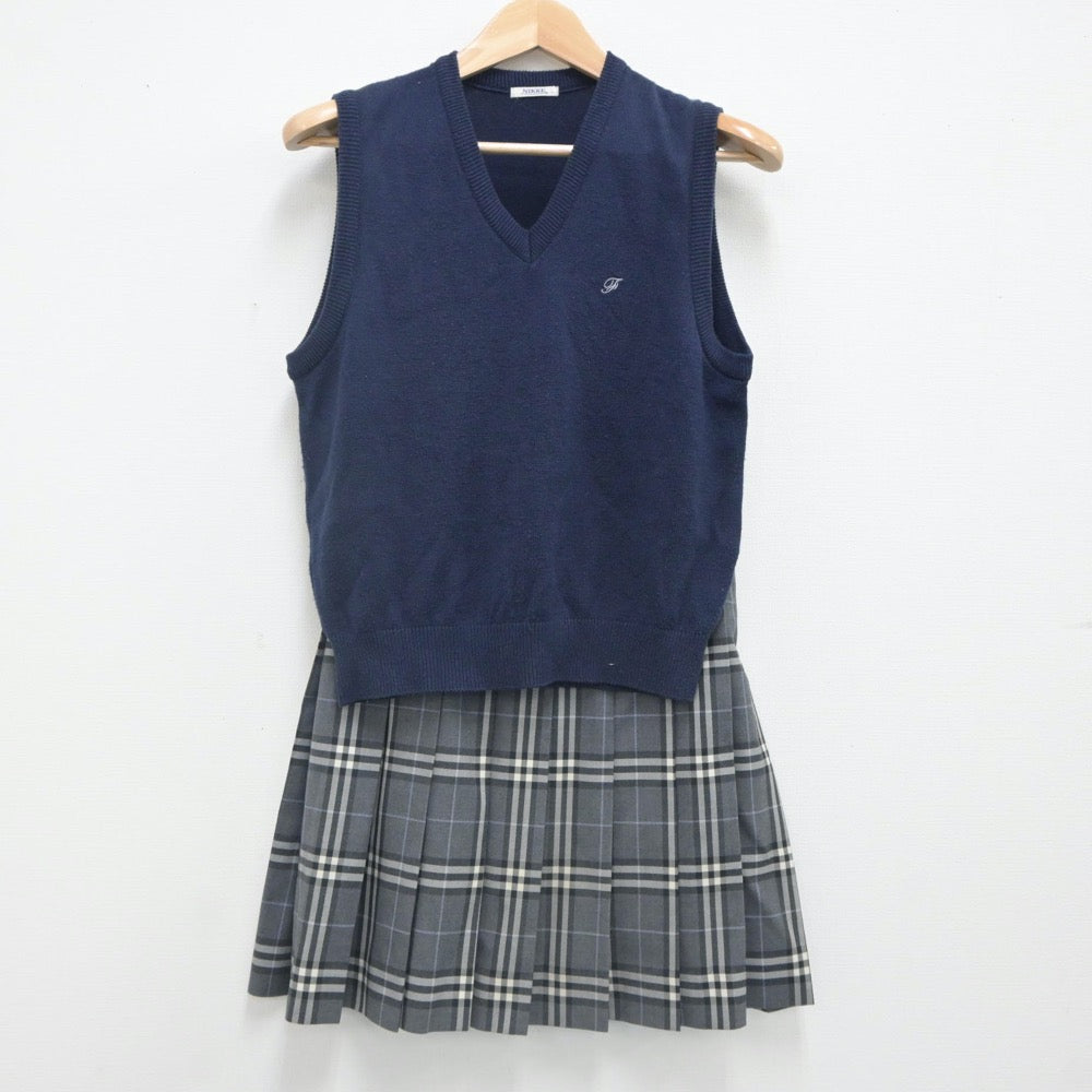 【中古】東京都 深川高等学校 女子制服 4点（ブレザー・ニットベスト・スカート）sf023541