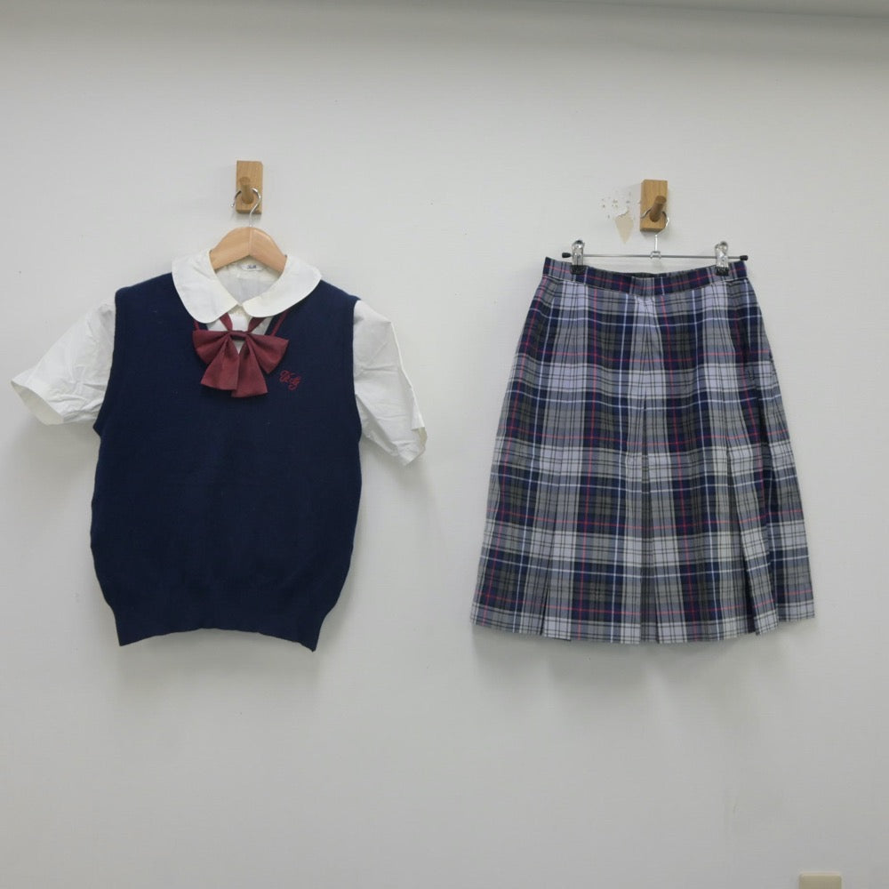 【中古】埼玉県 浦和学院高等学校 女子制服 4点（ニットベスト・シャツ・スカート）sf023568