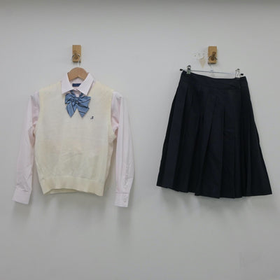 【中古】大阪府 泉北高等学校 女子制服 4点（ニットベスト・シャツ・スカート）sf023601