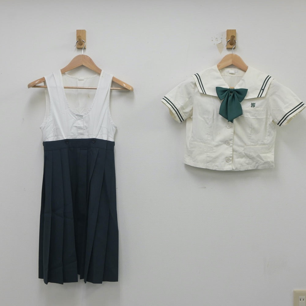 【中古】福岡県 西南学院中学校 女子制服 3点（セーラー服・ジャンパースカート）sf023635