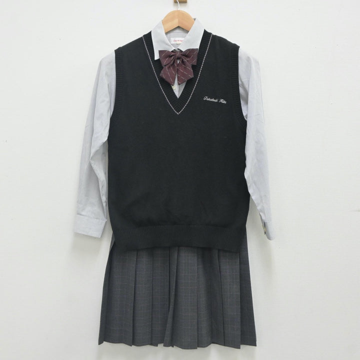 【中古】大阪府 高槻北高等学校 女子制服 4点（ニットベスト・シャツ・スカート）sf023654