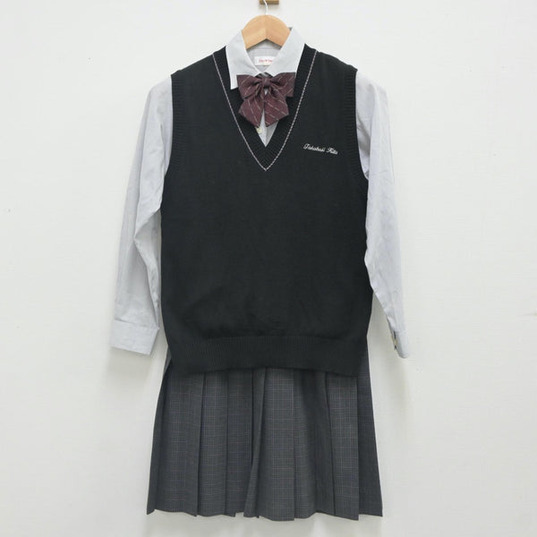 【中古】大阪府 高槻北高等学校 女子制服 4点（ニットベスト・シャツ・スカート）sf023654