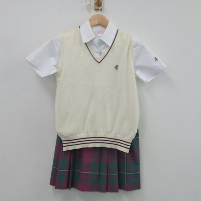 【中古】山口県 山口県桜ケ丘高等学校 女子制服 4点（ニットベスト・シャツ・シャツ・スカート）sf023689