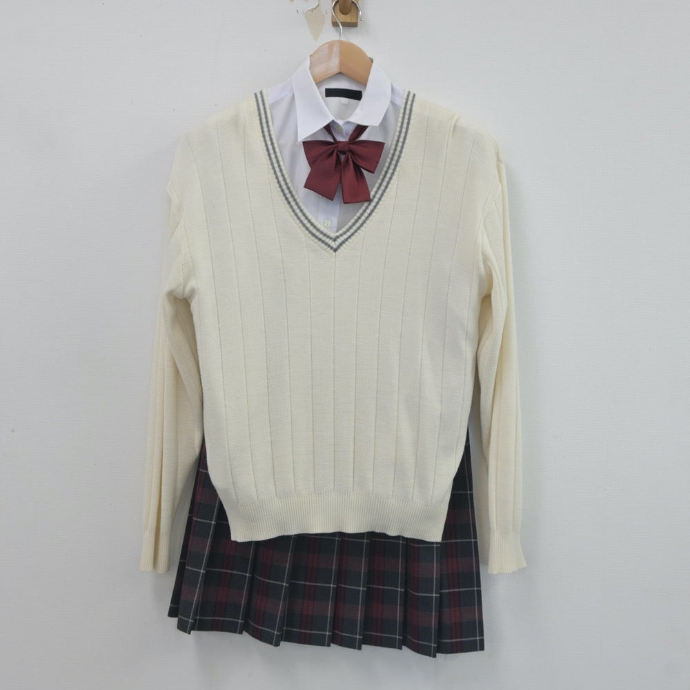 【中古】神奈川県 横浜商科大学高等学校 女子制服 6点（ブレザー・ニット・シャツ・スカート）sf023695