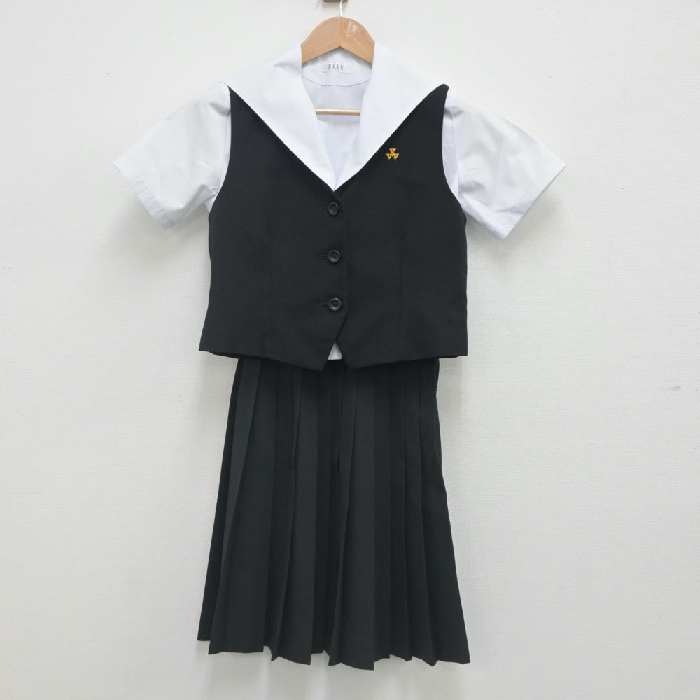 【中古】高知県 小津高等学校 女子制服 4点（ベスト・シャツ・スカート）sf023739