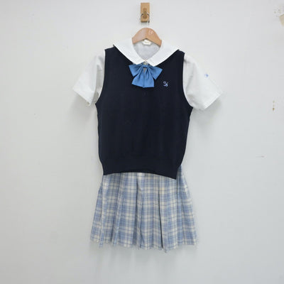 【中古】東京都 八雲学園高等学校 女子制服 4点（セーラー服・ニットベスト・スカート）sf023745