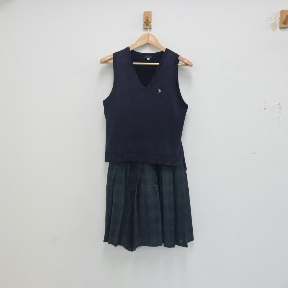 【中古】福岡県 久留米市立荒木中学校 女子制服 2点（ニットベスト・スカート）sf023783