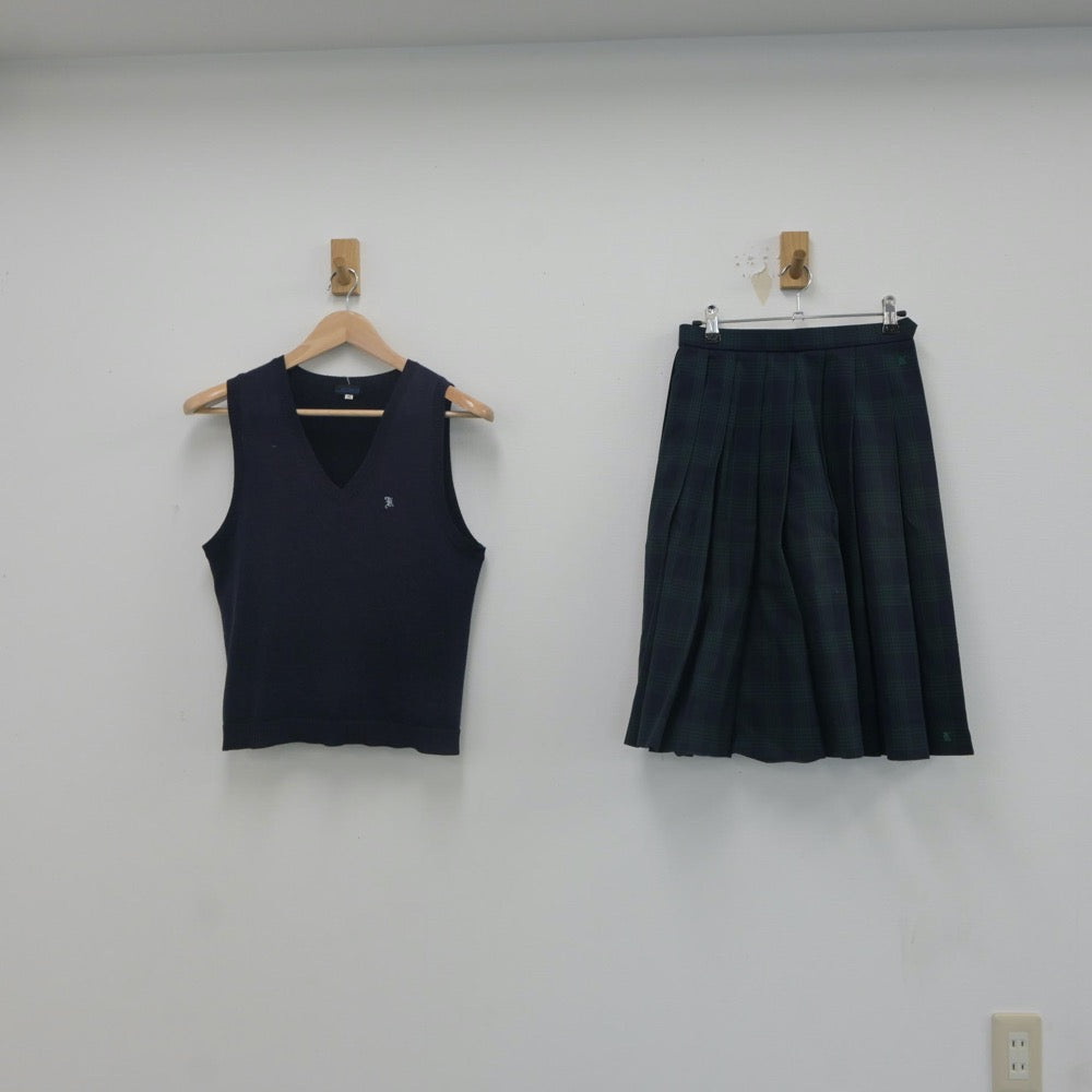 【中古】福岡県 久留米市立荒木中学校 女子制服 2点（ニットベスト・スカート）sf023783