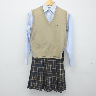 【中古】東京都 愛国学園高等学校 女子制服 3点（ニットベスト・シャツ・スカート）sf023847