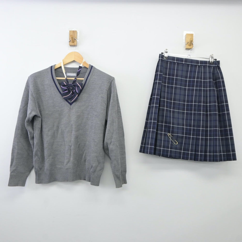 【中古】東京都 中央大学高等学校 女子制服 3点（ニット・スカート）sf023961