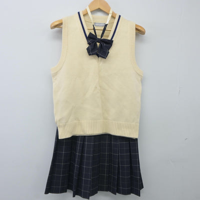 【中古】東京都 中央大学高等学校 女子制服 3点（ニットベスト・スカート）sf023963