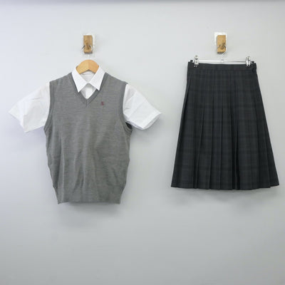 【中古】岐阜県 済美高等学校 女子制服 4点（シャツ・ニットベスト・スカート）sf023970