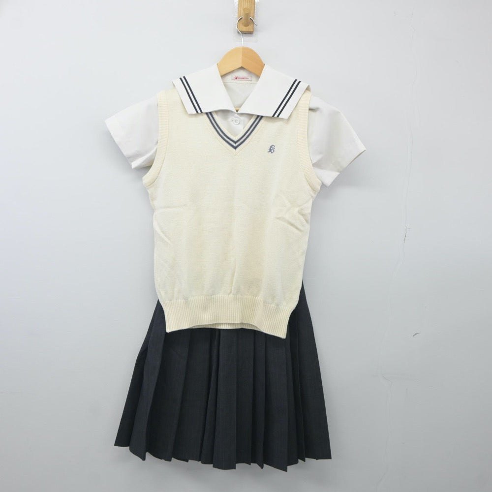 【中古】東京都 府中第五中学校 女子制服 4点（ニットベスト・セーラー服・スカート）sf024021