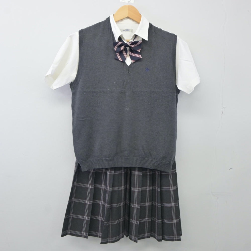 【中古】富山県 高岡向陵高等学校 女子制服 4点（シャツ・ニットベスト・スカート）sf024065