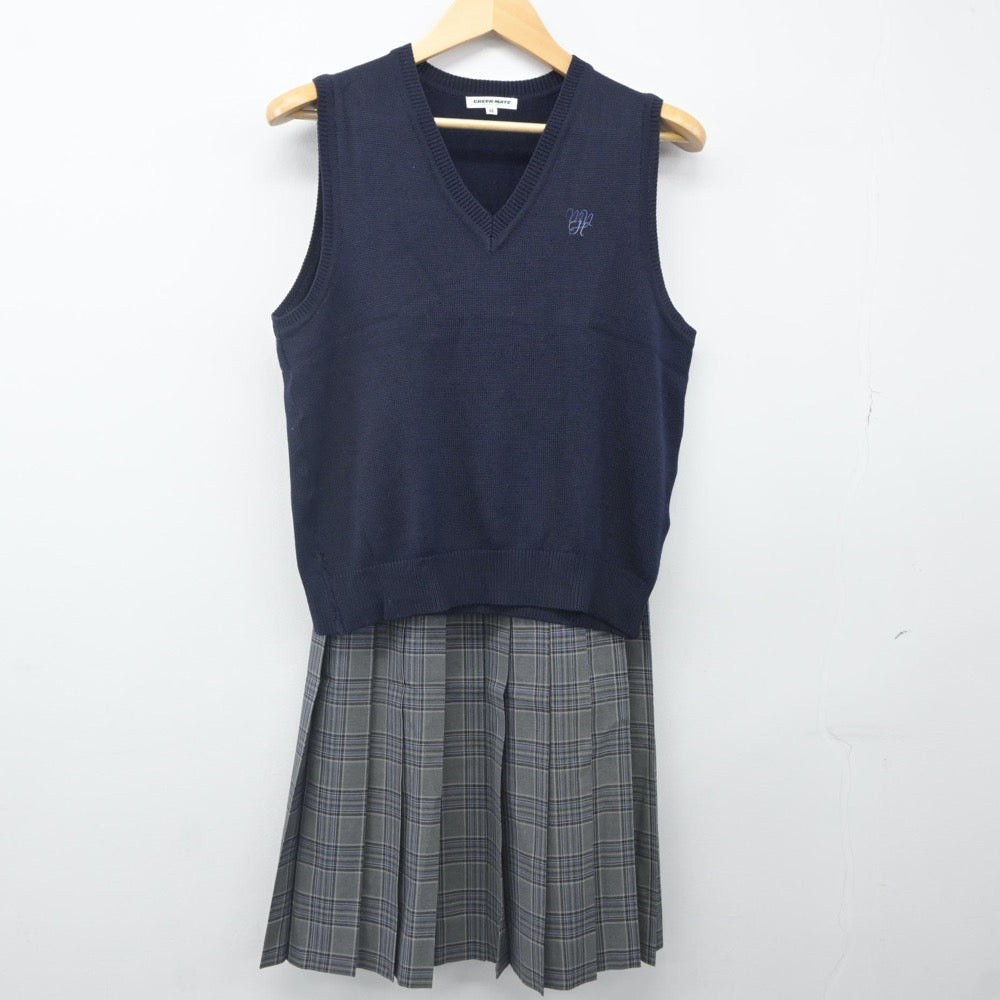 【中古】東京都 明治大学付属中野八王子中学高等学校 女子制服 2点（ニットベスト・スカート）sf024083