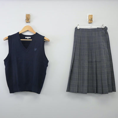 【中古】東京都 明治大学付属中野八王子中学高等学校 女子制服 2点（ニットベスト・スカート）sf024083