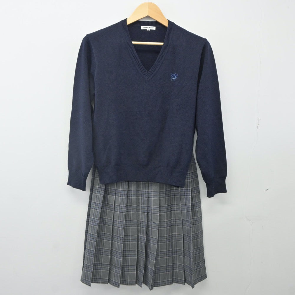 【中古】東京都 明治大学付属中野八王子中学高等学校 女子制服 3点（ニット・スカート・スカート）sf024084