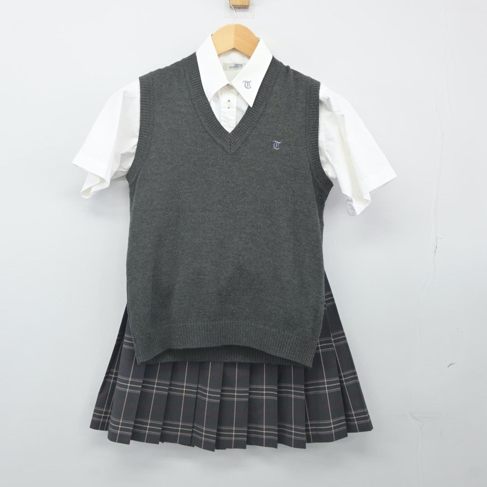 【中古】宮城県 富谷高等学校 女子制服 3点（ニットベスト・シャツ・スカート）sf024136