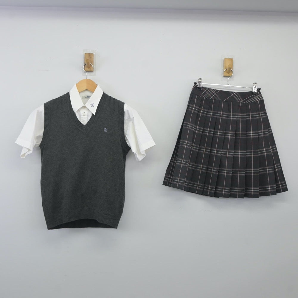 【中古】宮城県 富谷高等学校 女子制服 3点（ニットベスト・シャツ・スカート）sf024136