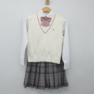 【中古】福岡県 大和青藍高等学校 女子制服 5点（ニットベスト・シャツ・スカート）sf024179