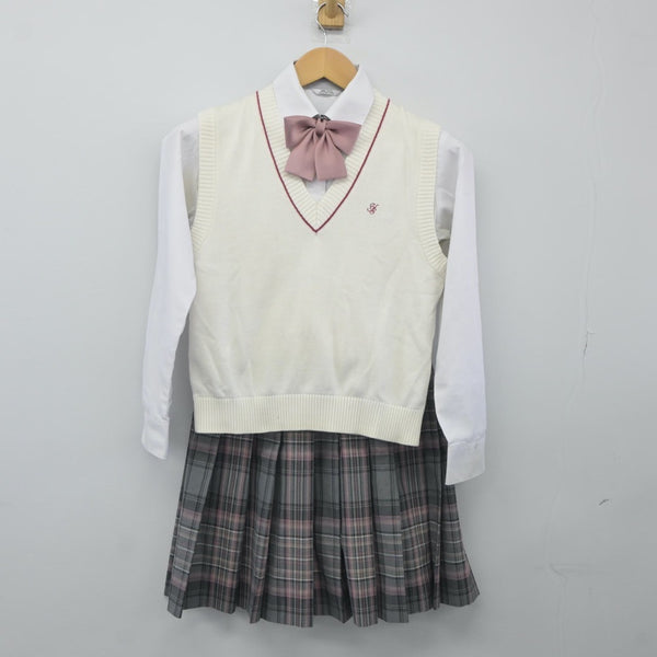 【中古】福岡県 大和青藍高等学校 女子制服 5点（ニットベスト・シャツ・スカート）sf024179