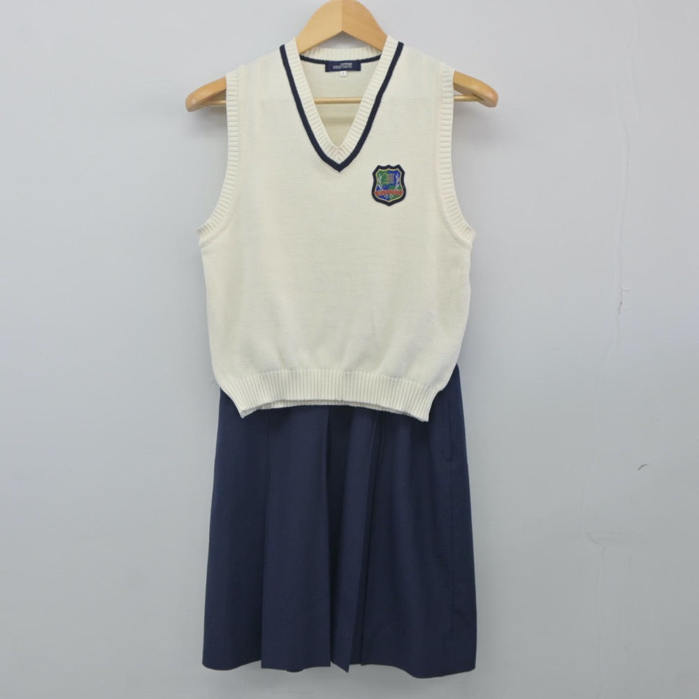 【中古】神奈川県 村岡中学校 女子制服 2点（ニットベスト・スカート）sf024220