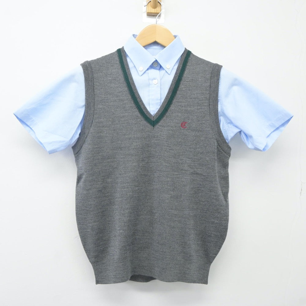 【中古】静岡県 三島学園知徳高等学校 女子制服 2点（ニットベスト・シャツ）sf024248