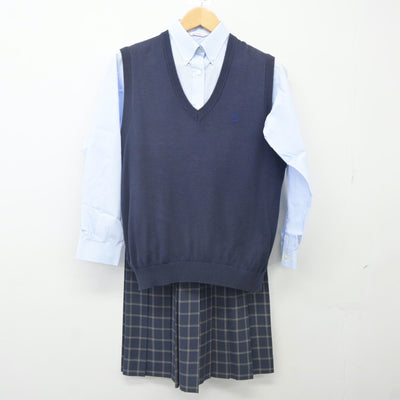 【中古】埼玉県 大妻嵐山高等学校 女子制服 4点（ニットベスト・シャツ・シャツ・スカート）sf024250