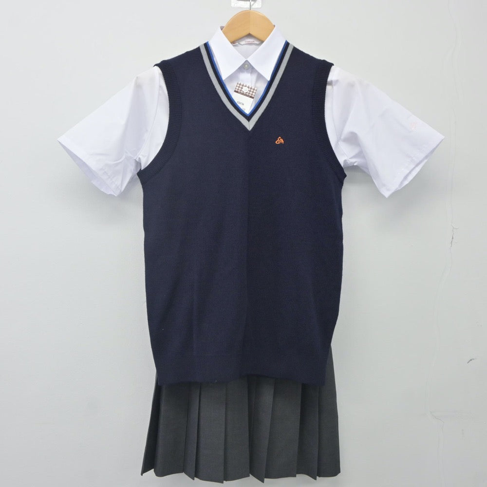 【中古】香川県 英明高等学校 女子制服 4点（ニットベスト・シャツ・スカート）sf024263