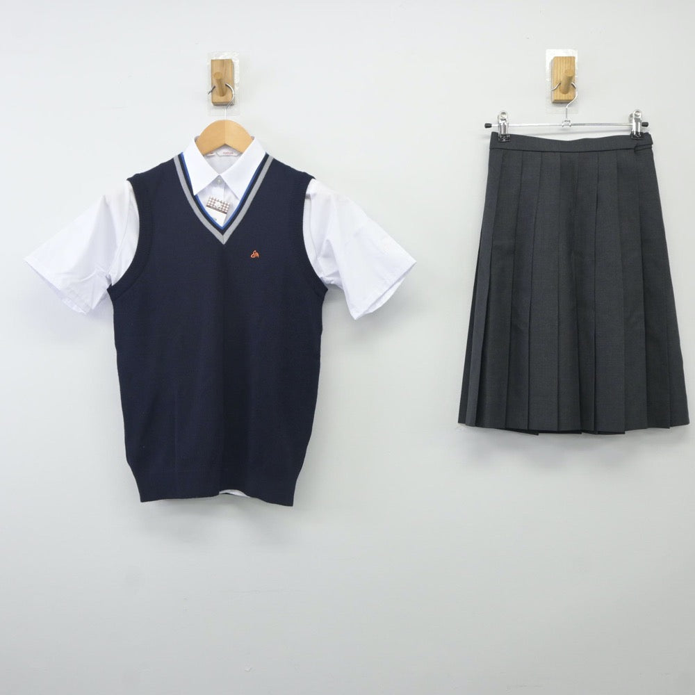 【中古】香川県 英明高等学校 女子制服 4点（ニットベスト・シャツ・スカート）sf024263