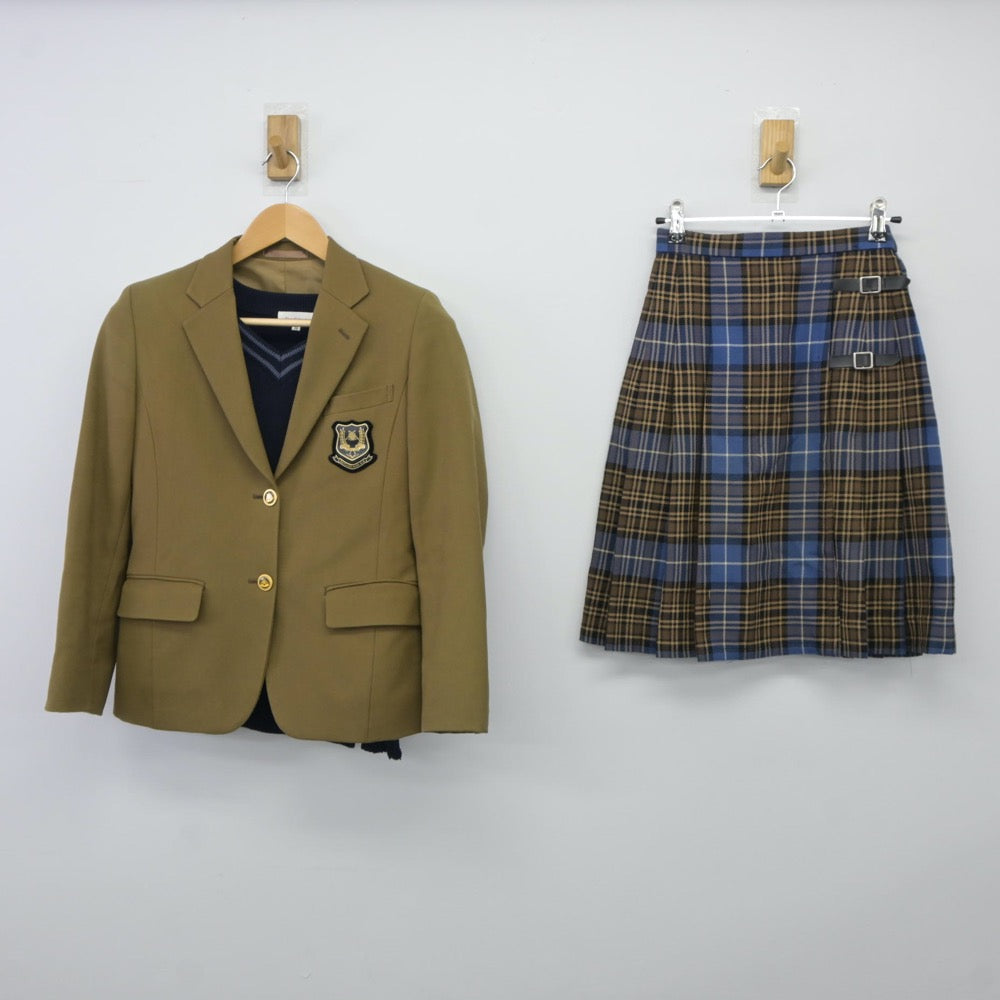 【中古】岡山県 岡山学芸館高等学校 女子制服 4点（ブレザー・ニット・スカート）sf024291