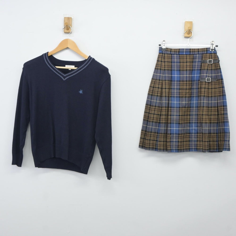 【中古】岡山県 岡山学芸館高等学校 女子制服 4点（ブレザー・ニット・スカート）sf024291