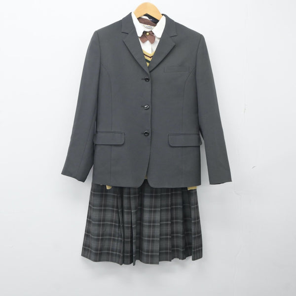 【中古】福岡県 筑豊高等学校 女子制服 4点（ブレザー・シャツ・ニット・スカート）sf024313