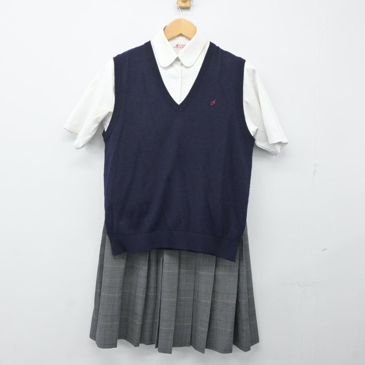 【中古】東京都 日本橋中学校 女子制服 3点（ニットベスト・シャツ・スカート）sf024369