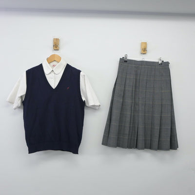 【中古】東京都 日本橋中学校 女子制服 3点（ニットベスト・シャツ・スカート）sf024369