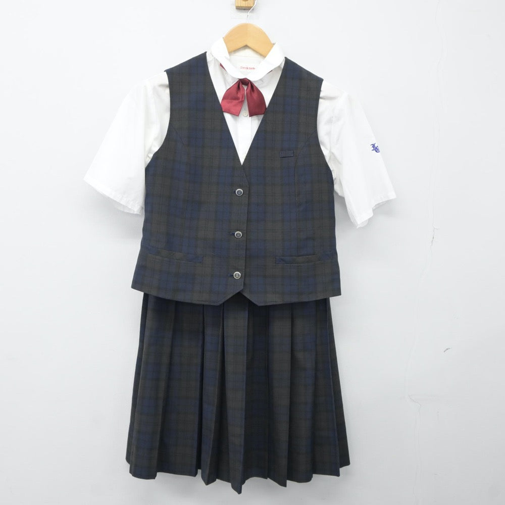 【中古】千葉県 市川第五中学校 女子制服 4点（ベスト・シャツ・スカート）sf024373