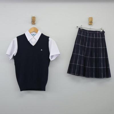 【中古】神奈川県 清心女子高等学校 女子制服 3点（ニットベスト・シャツ・スカート）sf024475