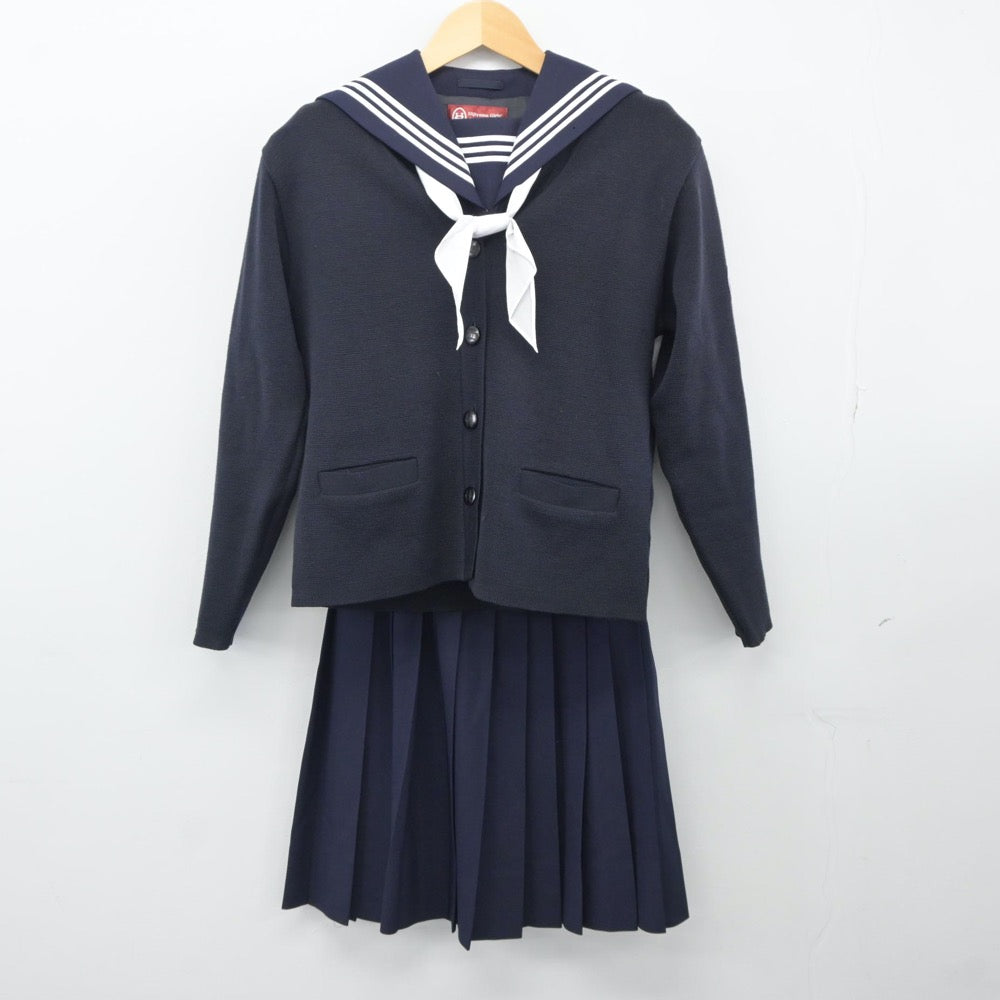 【中古】広島県 比治山女子高等学校 女子制服 5点（セーラー服・ニット・スカート）sf024498